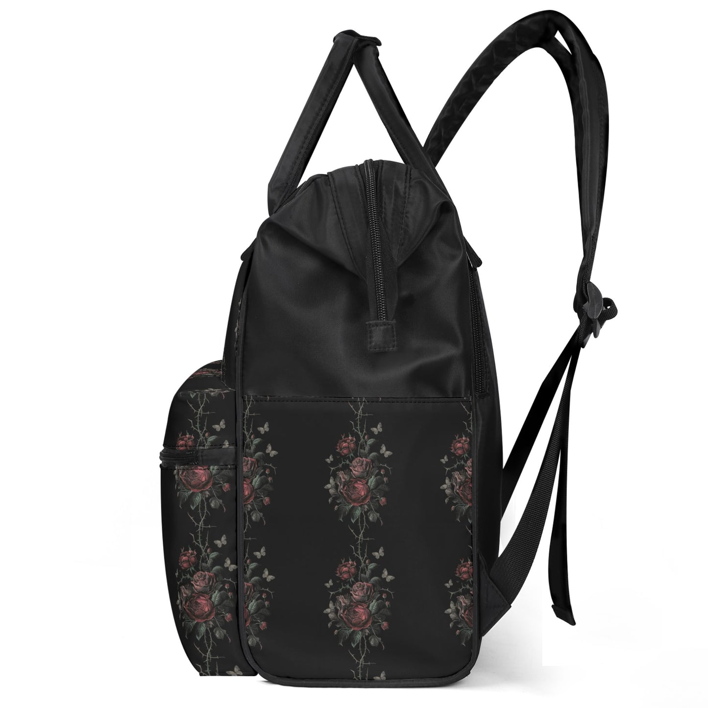 Vampire Art Nocturnal Celestial Goth Large Capacity Diaper Bag Mummy Backpack Nursing Bag Backpack Baby Shower Gift for Mums and Dads New Parents - Goth Roses and Moths