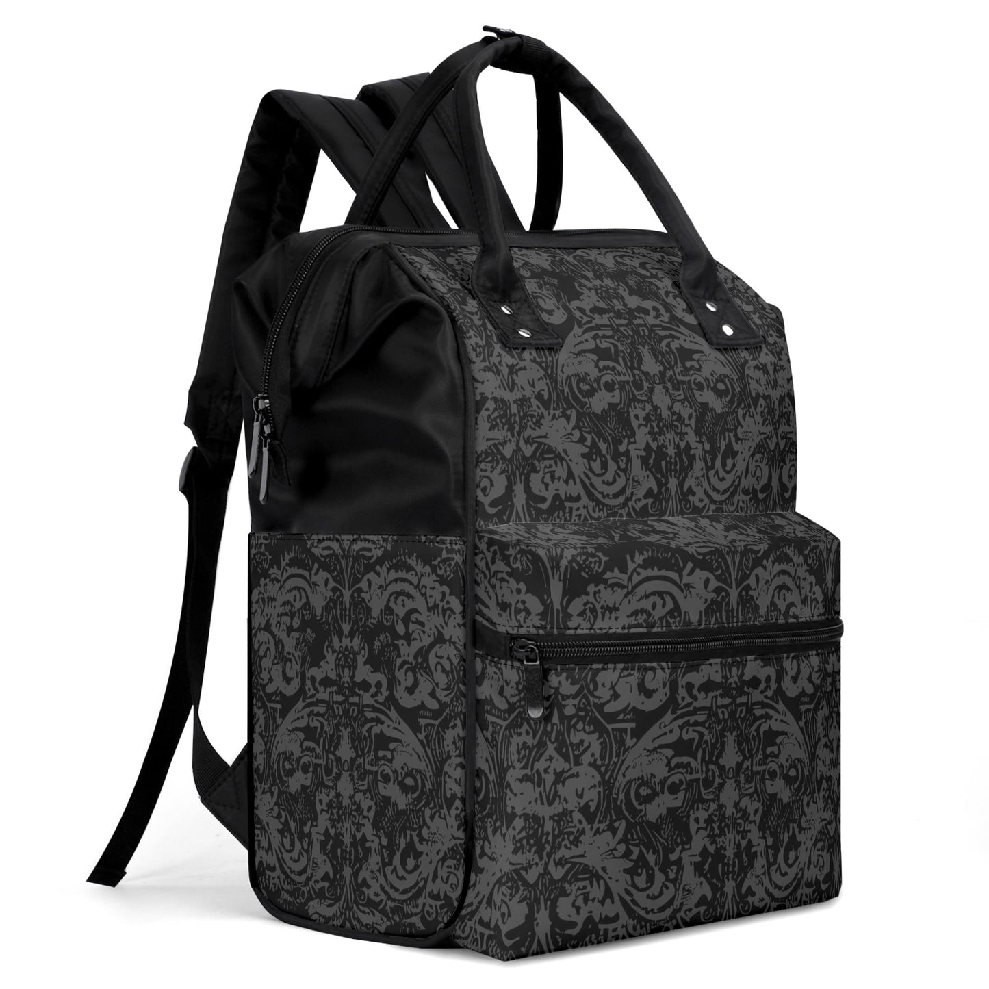 Vampire Art Nocturnal Goth Large Capacity Diaper Bag Backpack Nursing Bag Baby Shower Gift for Mums Dads New Parents - Black Grunge Damask