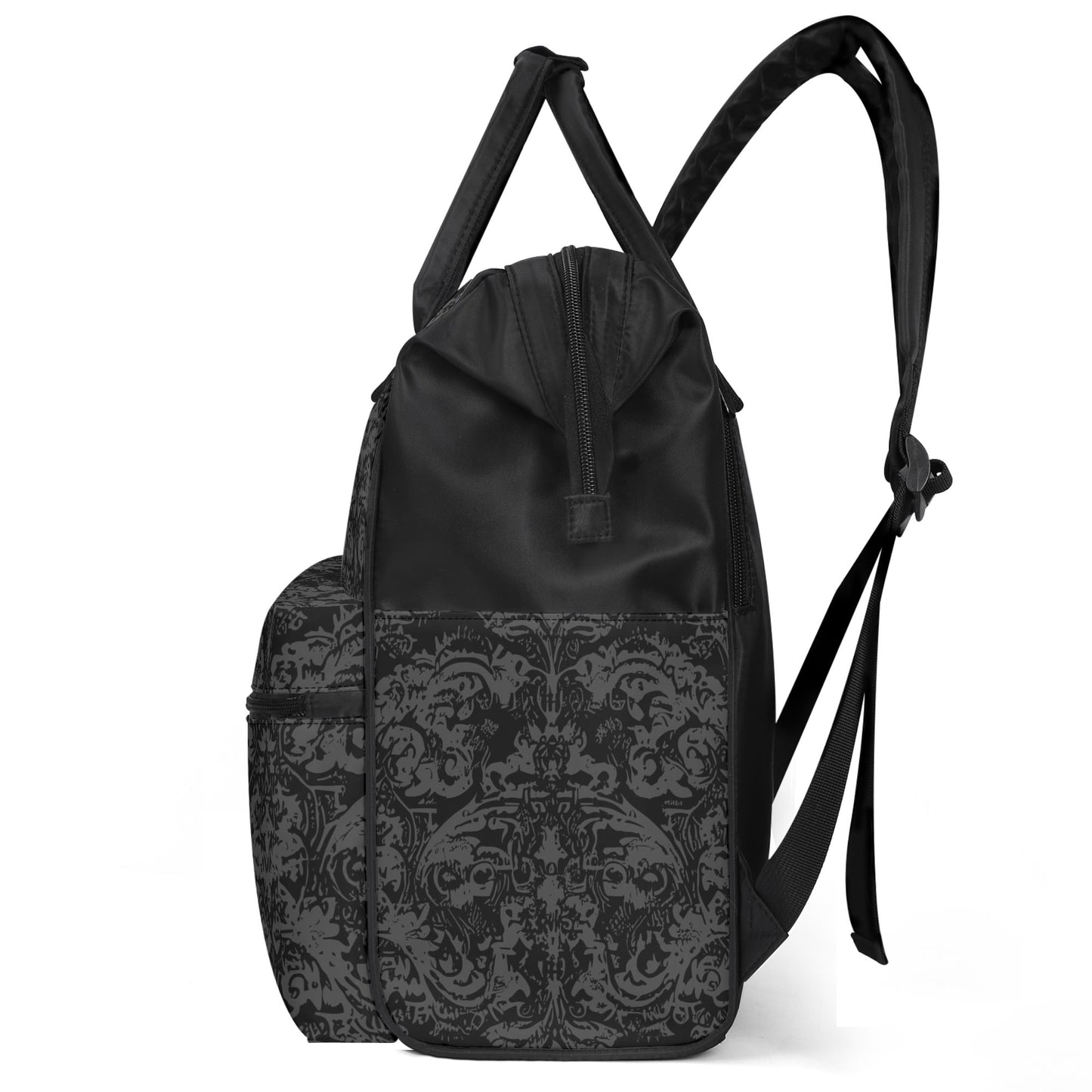 Vampire Art Nocturnal Goth Large Capacity Diaper Bag Backpack Nursing Bag Baby Shower Gift for Mums Dads New Parents - Black Grunge Damask