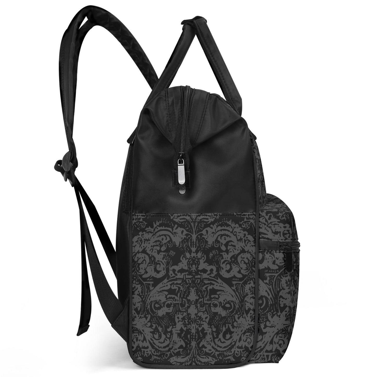 Vampire Art Nocturnal Goth Large Capacity Diaper Bag Backpack Nursing Bag Baby Shower Gift for Mums Dads New Parents - Black Grunge Damask