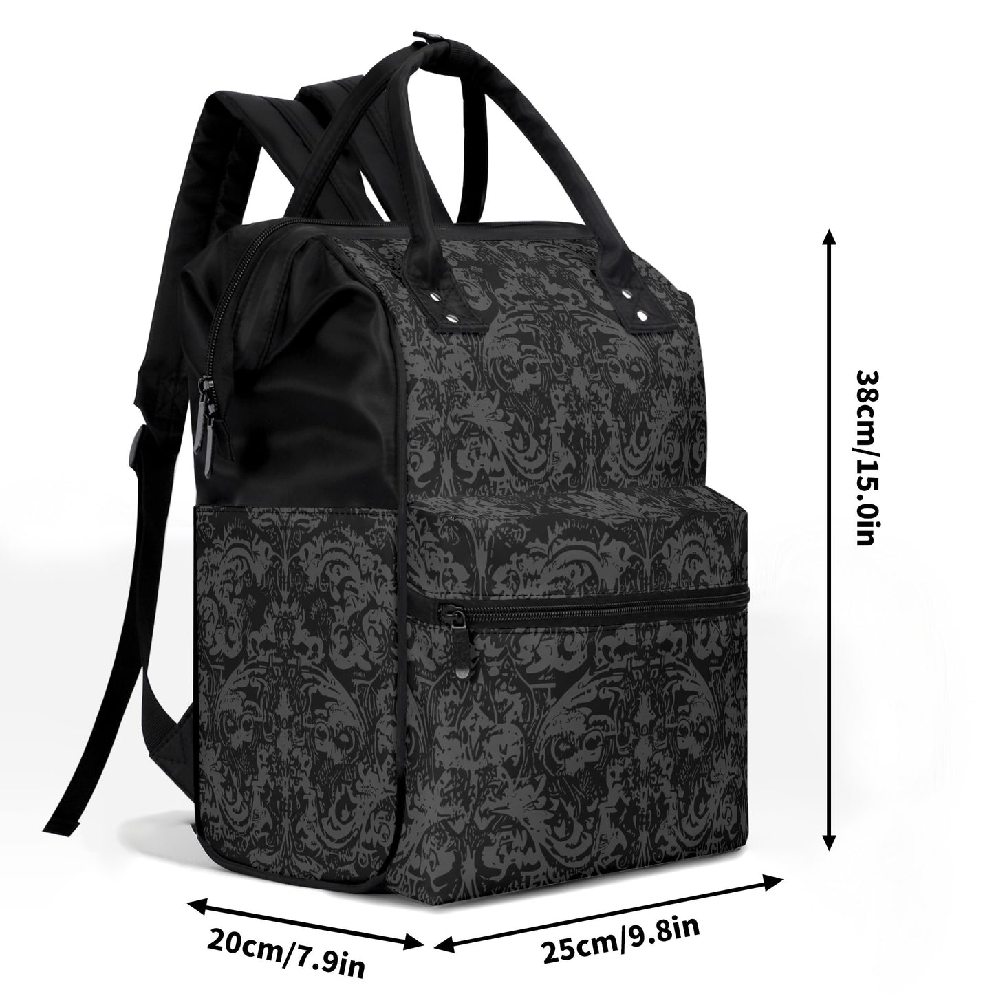 Vampire Art Nocturnal Goth Large Capacity Diaper Bag Backpack Nursing Bag Baby Shower Gift for Mums Dads New Parents - Black Grunge Damask