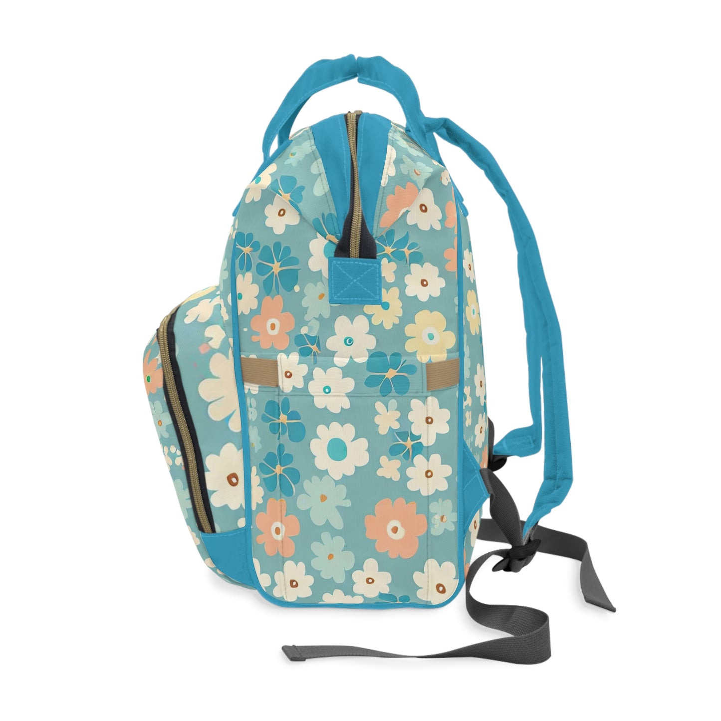 Vampire Art Multifunctional Baby Diaper Backpack Changing Bag - Seventies Flowers Blue