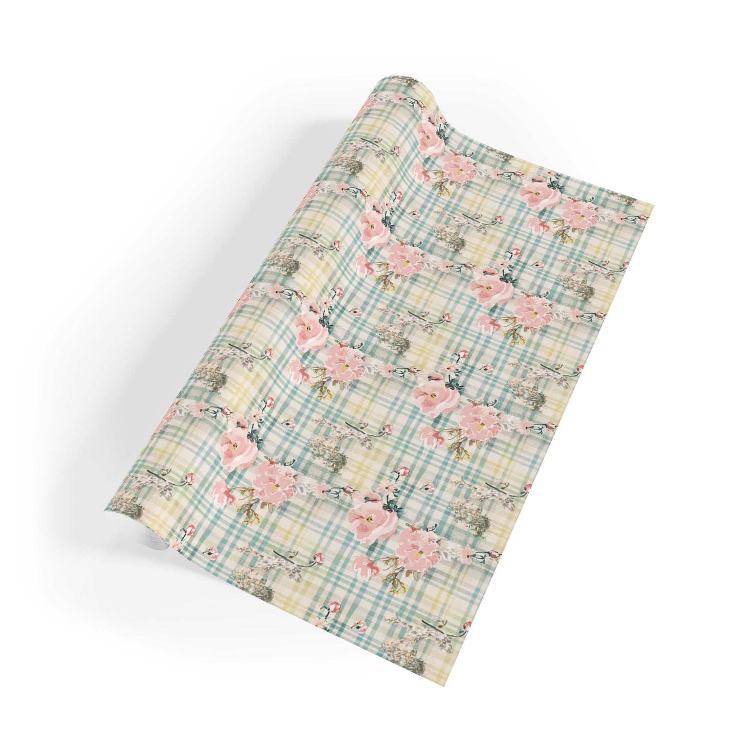 Vampire Art Retro Luxe Eco-Friendly Gift Wrapping Paper Roll (1 pc) - Aged Pastel Floral Gingham - Made in the UK