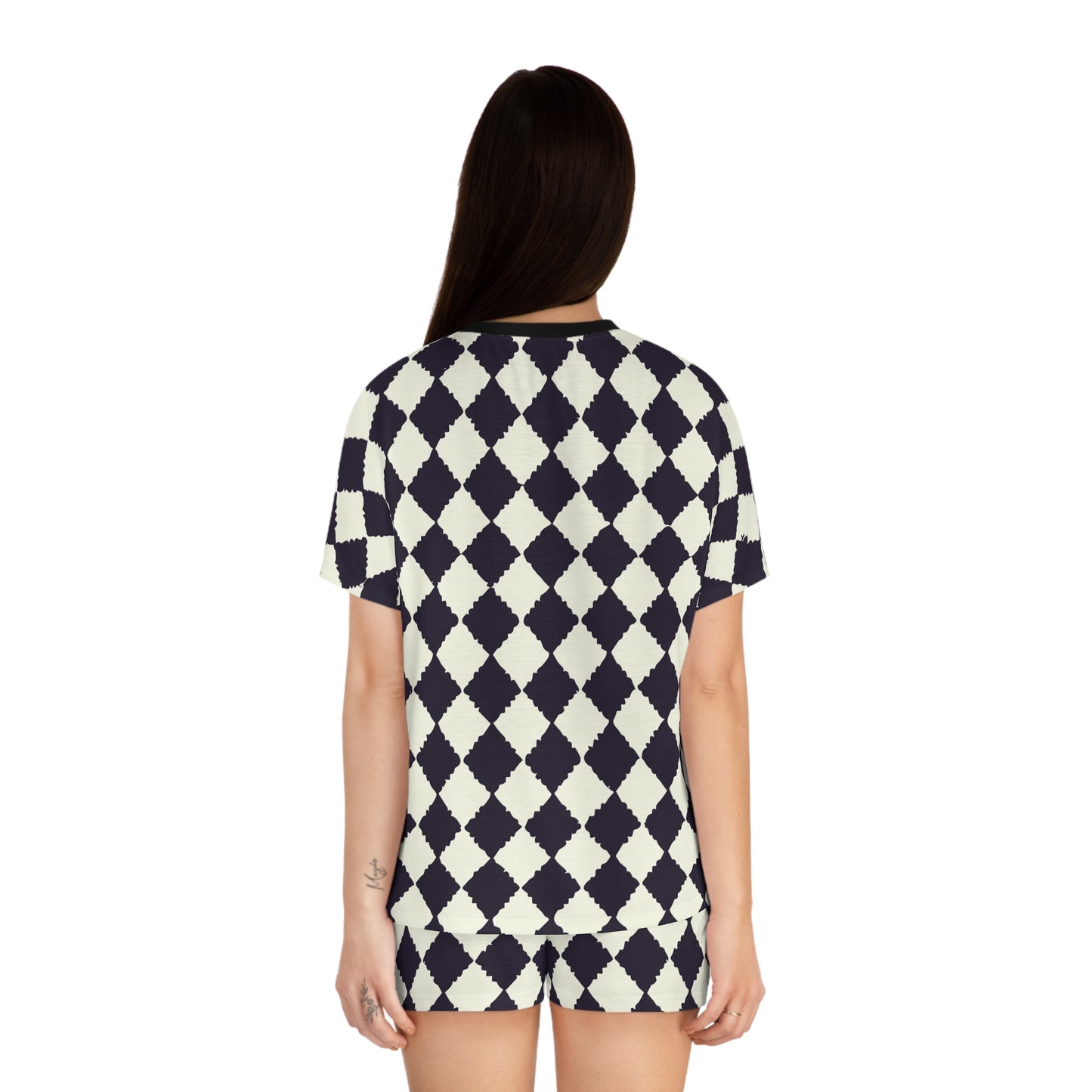 Vampire Art Grunge Monochromatic Argyle Black and White Women's Short Pajama Set Pyjamas