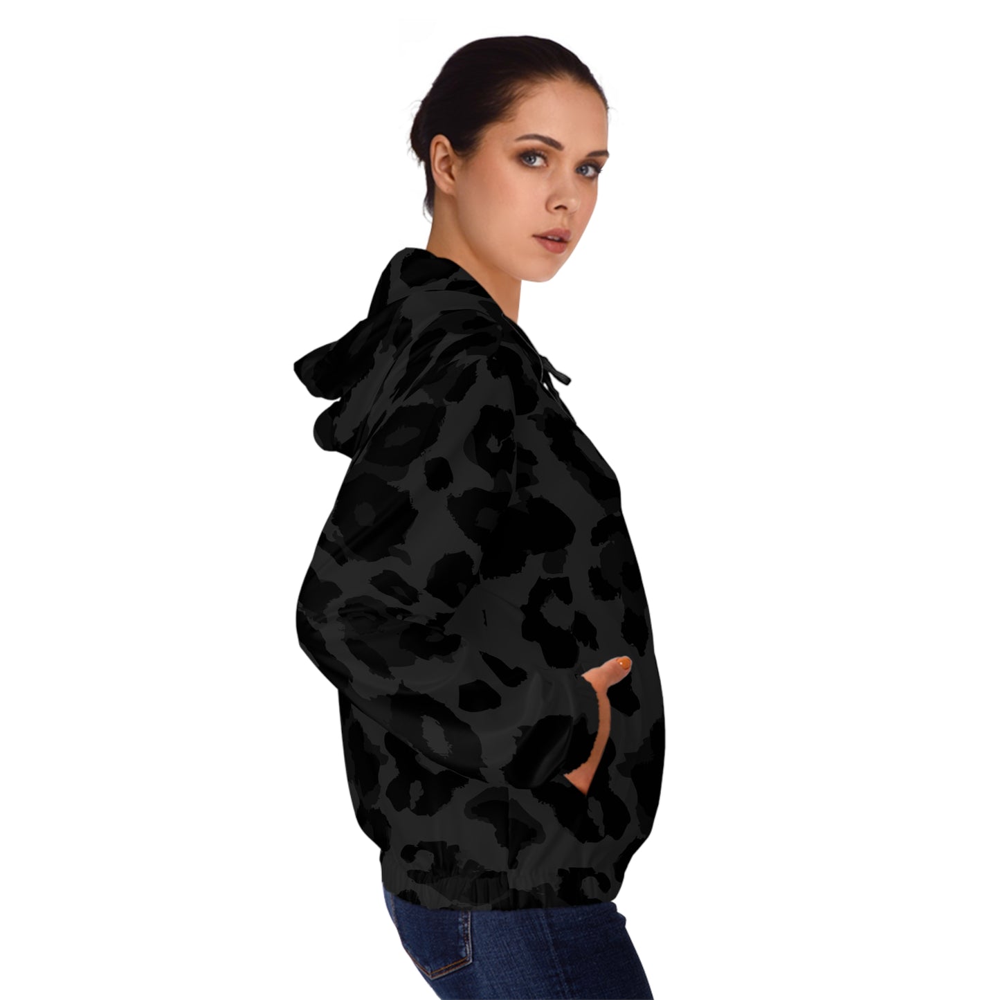 Vampire Art Grunge Glam Black Leopard Pattern Women’s Full-Zip Hoodie