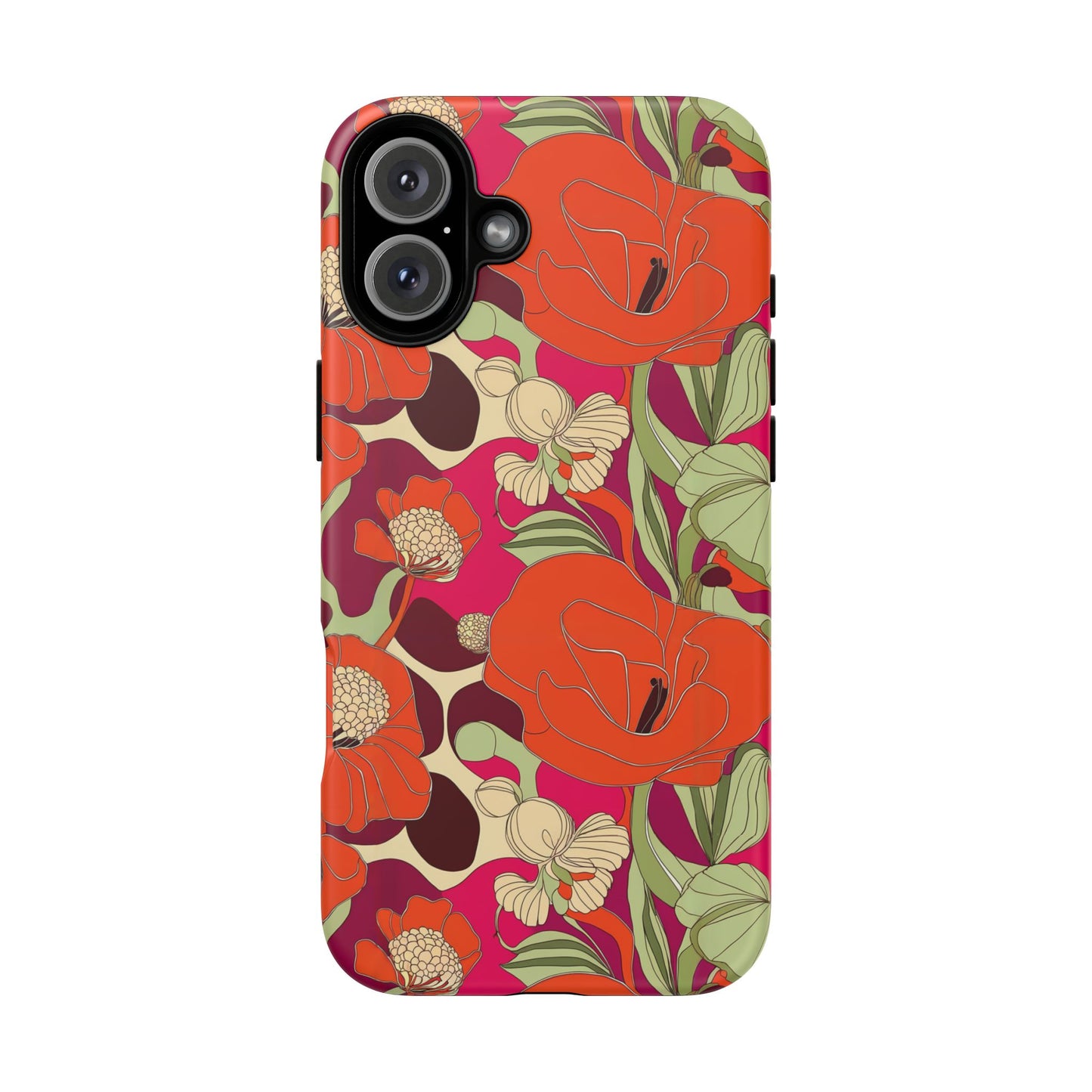 Vampire Art Vintage and Edgy iPhone 16 Tough Case - Retro Surf Exotic Flowers