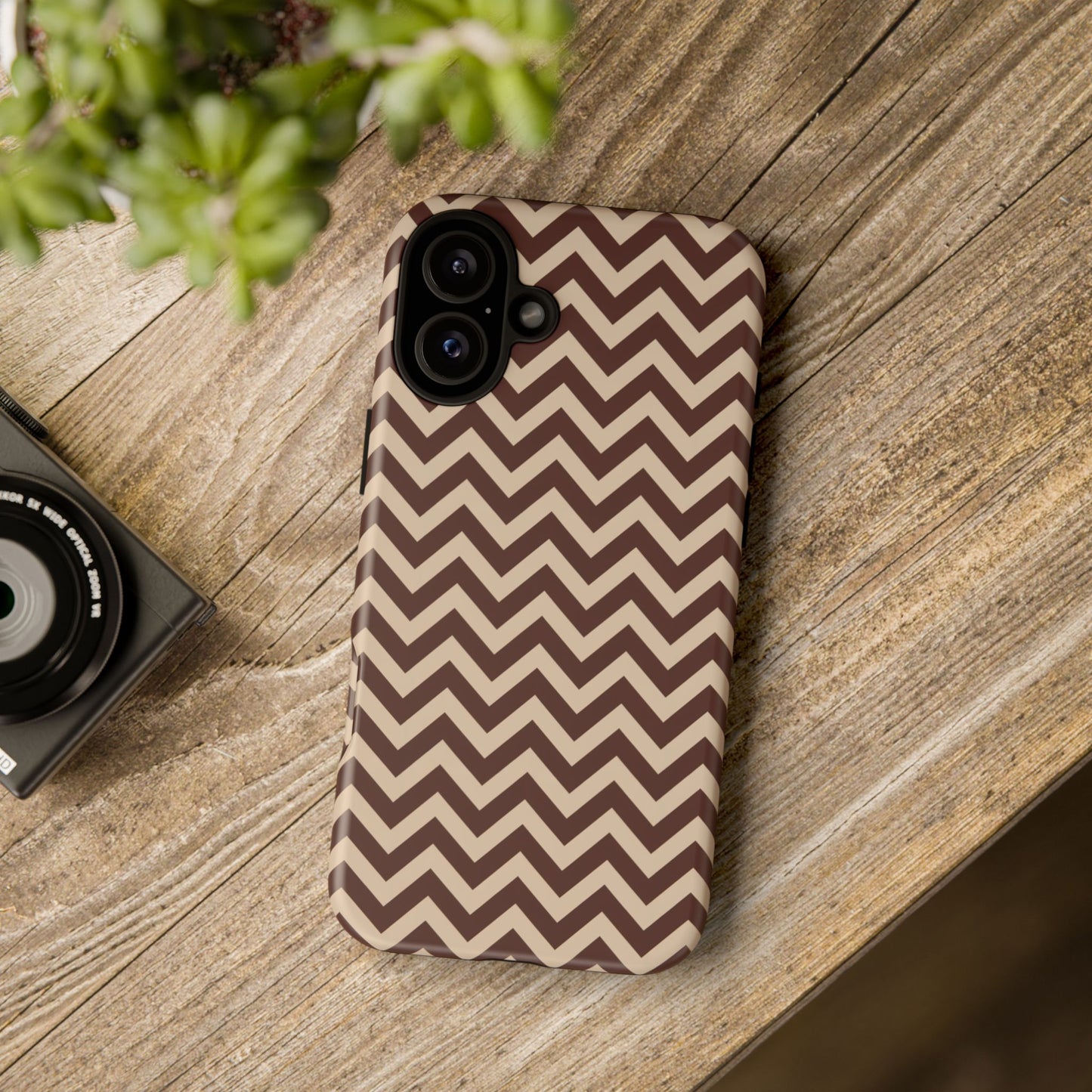 Vampire Art Vintage and Edgy iPhone 16 Tough Case - Brown Mod Herringbone