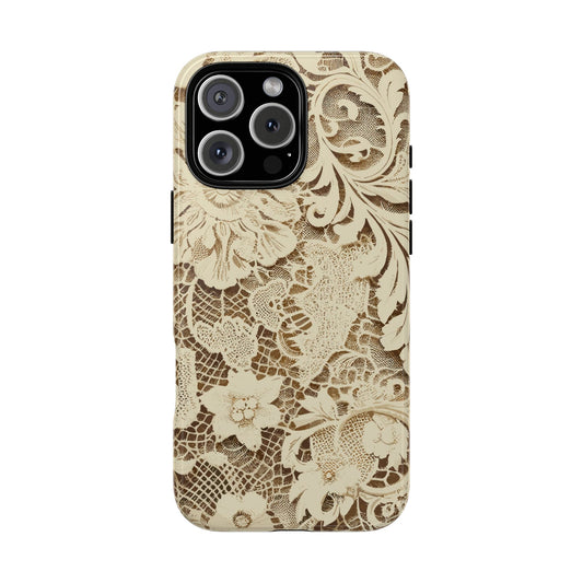 Vampire Art Vintage and Edgy iPhone 16 Tough Case - Cream Victorian Lace