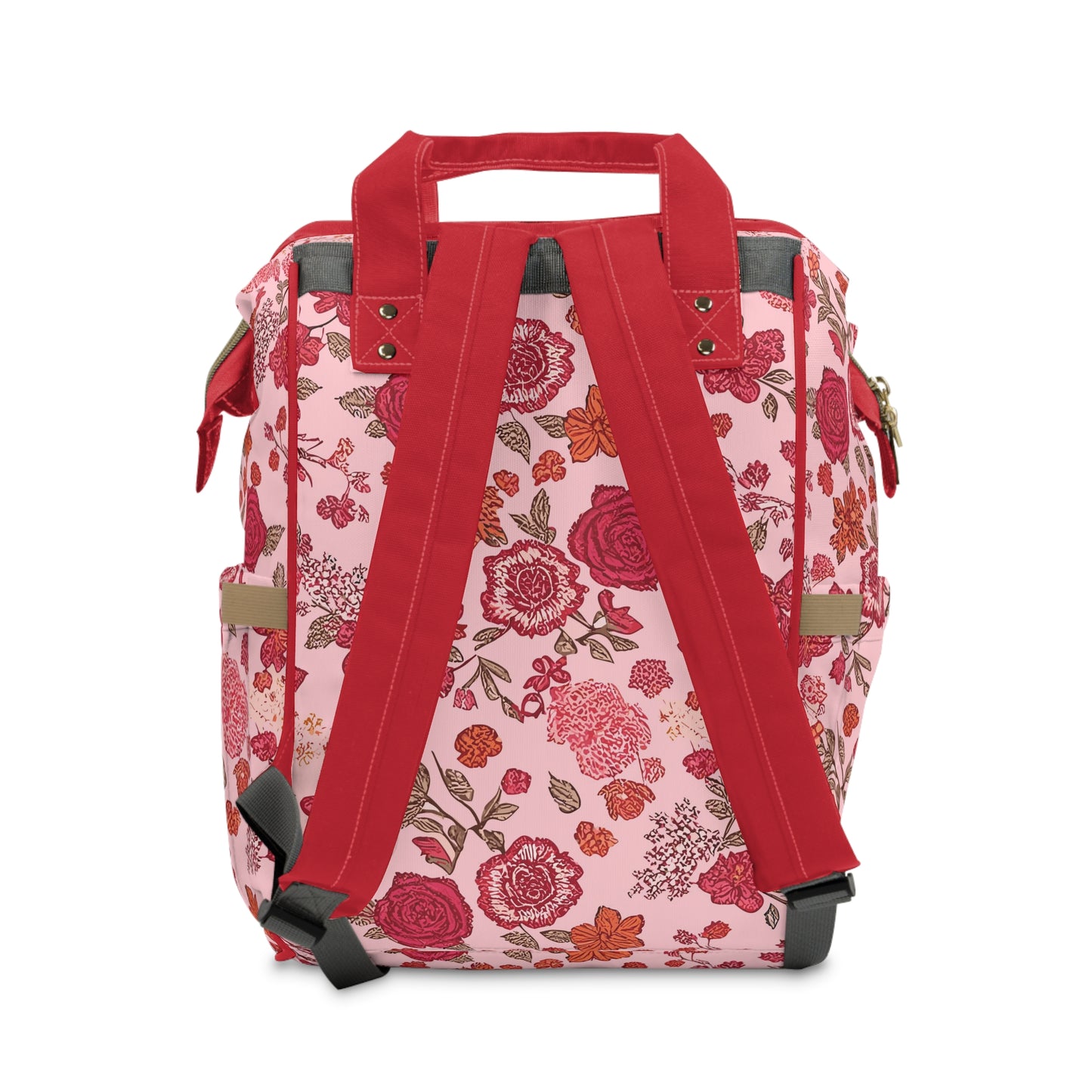 Vampire Art Multifunctional Baby Diaper Backpack Changing Bag - Vintage Cottagecore Floral Red