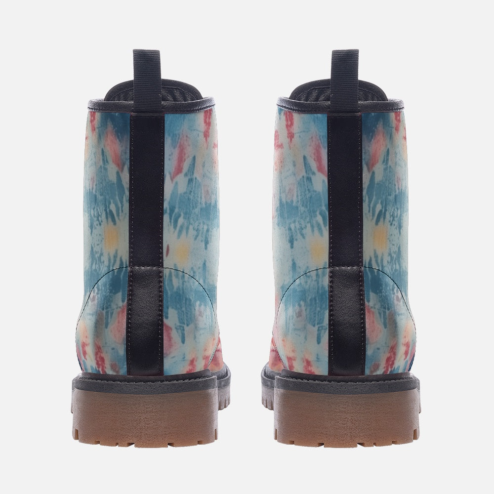 Vampire Art Tie-Dye Hippie Boho Festival Vegan Leather Unisex Combat Boots - Pastels - US sizes