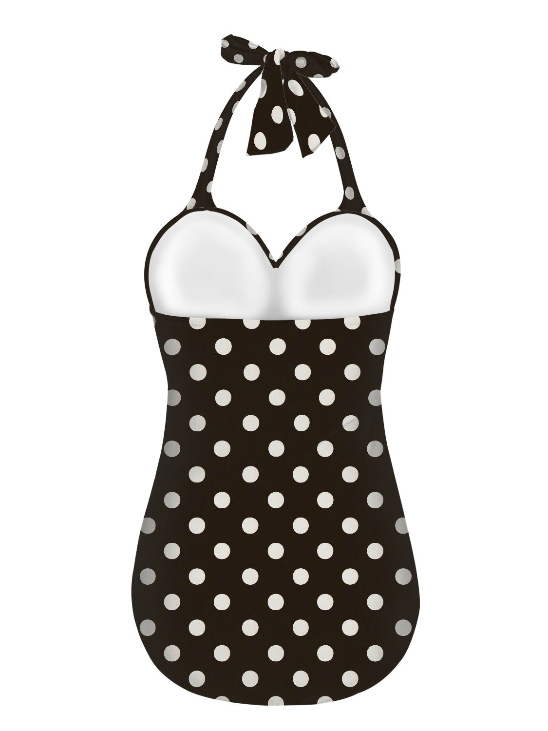 Vampire Art Vintage Chic Halter Neck One-Piece Swimsuit - Black and White Retro Polka Dot