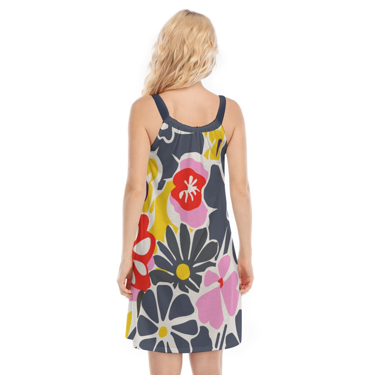 Vampire Art Retro Bold Sixties Florals Sleeveless Cami Dress - Blue