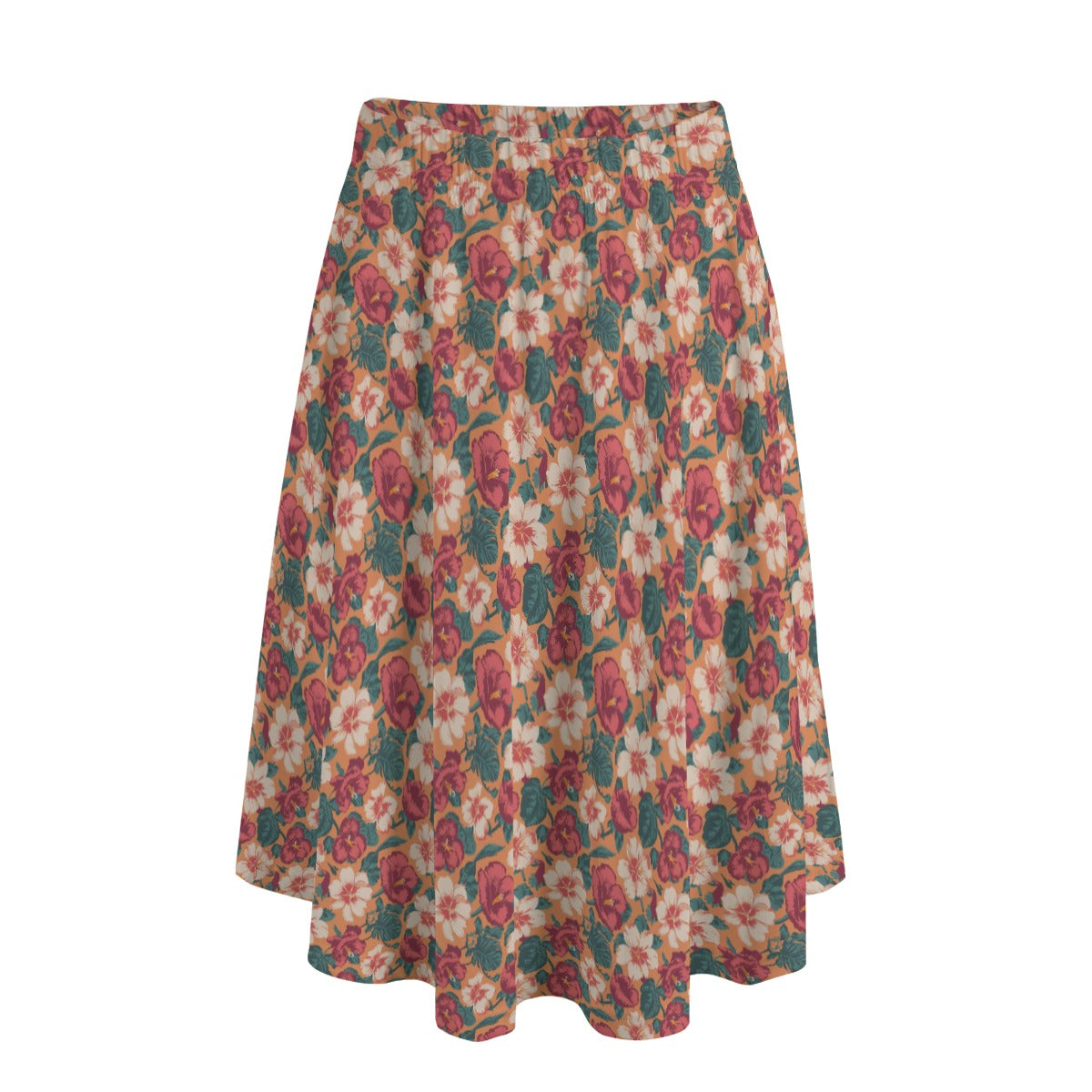 Vampire Art Edgy Trendsetter Maxi Skirt With Pockets - Retro Surfy Flowers in Coral