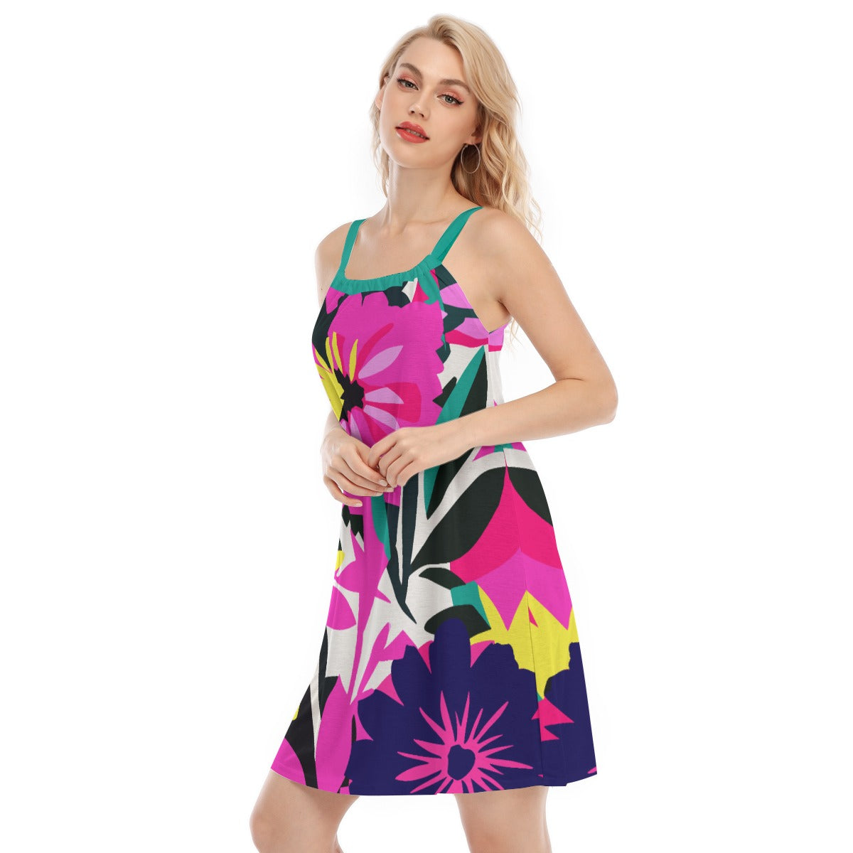 Vampire Art Retro Bold Sixties Florals Sleeveless Cami Dress - Pink