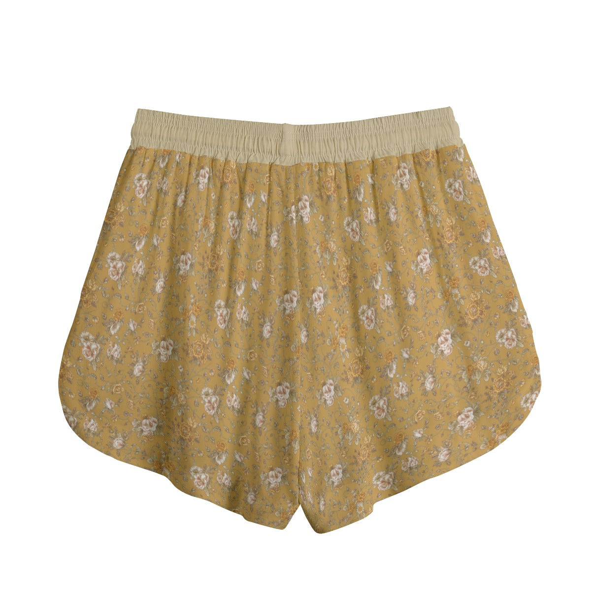 Vampire Art Retro Floral Women's Shorts With Drawstring | Rayon - Khaki