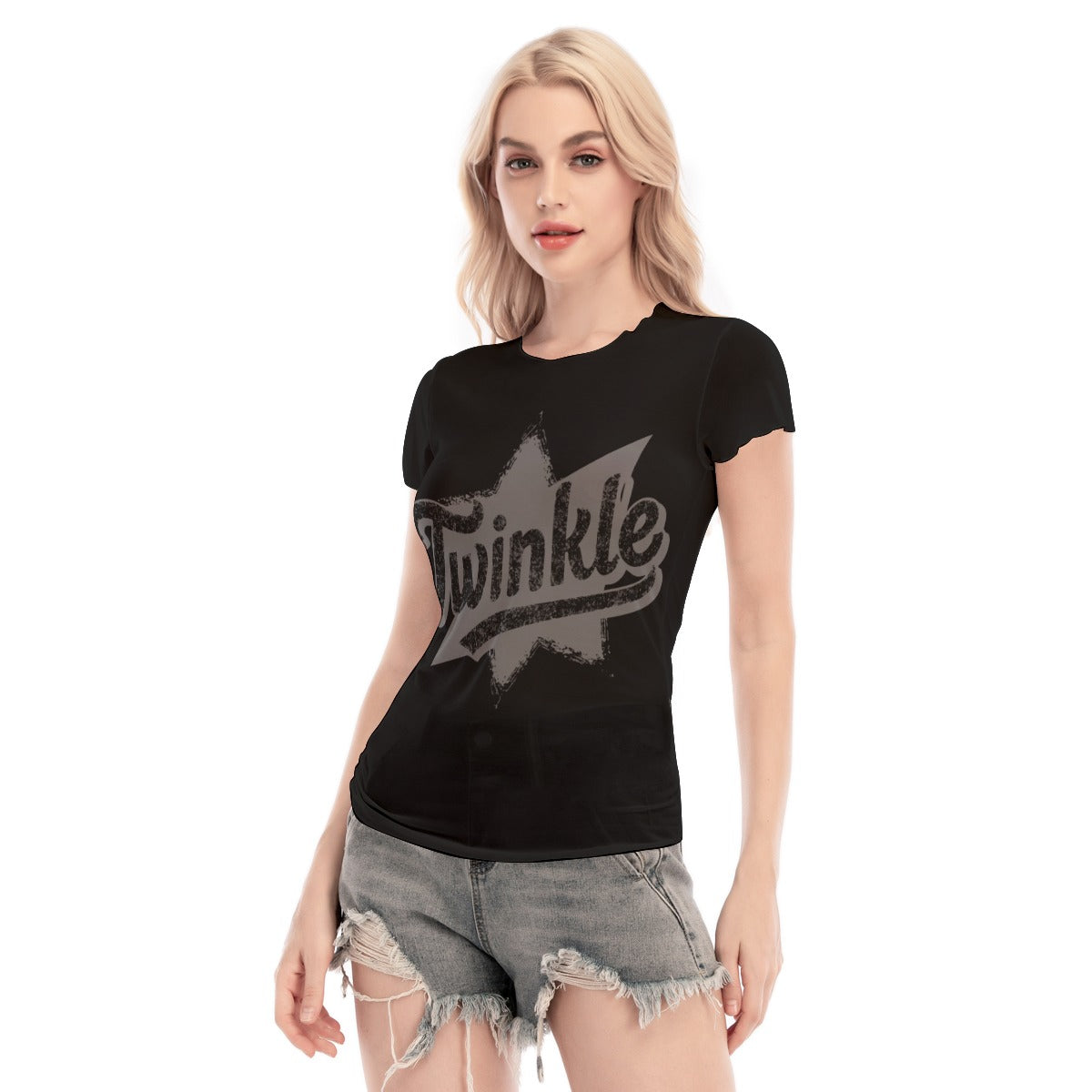 Vampire Art Retro Groovy Christmas Short Sleeve Mesh Blouse - Grunge Twinkle in Black