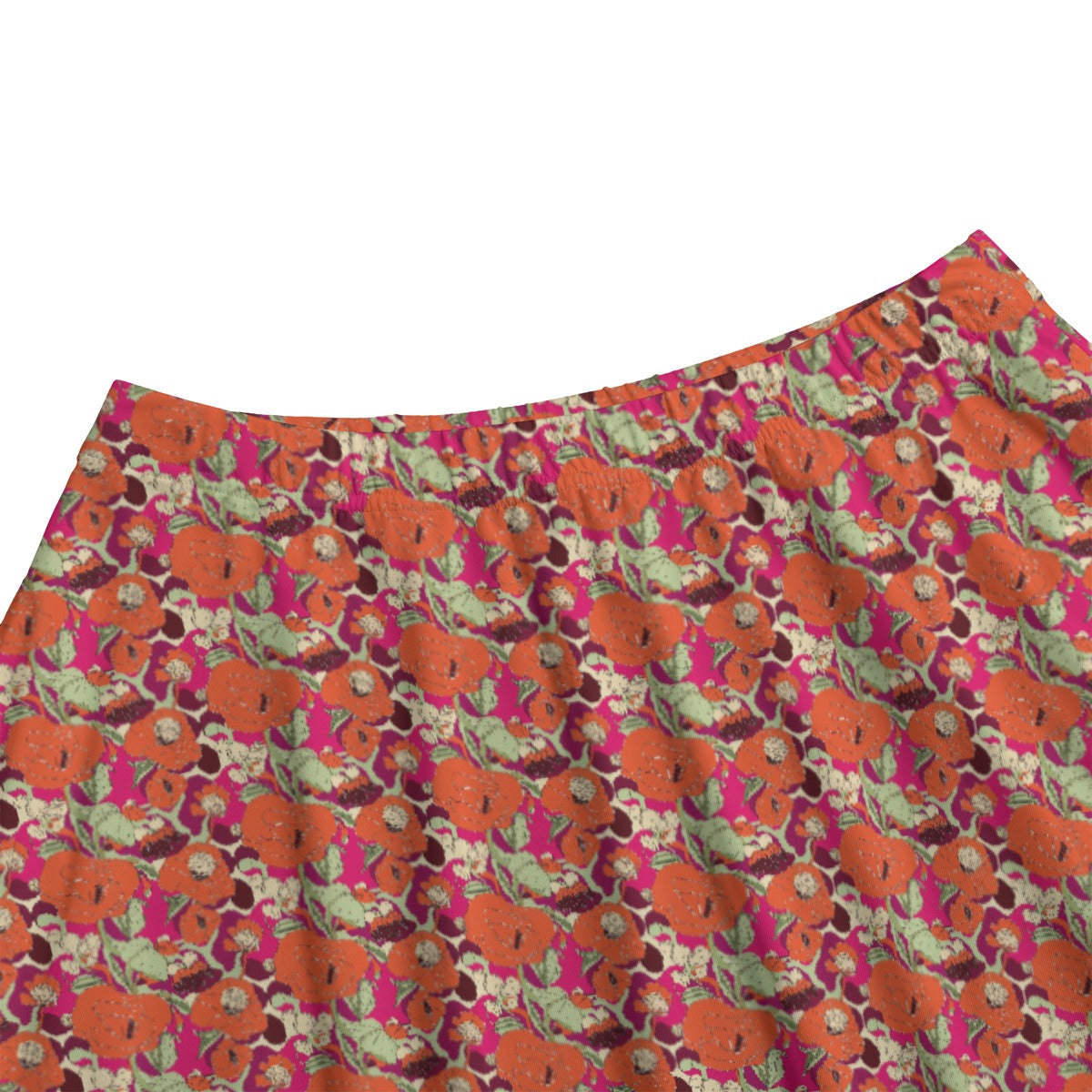 Vampire Art Edgy Trendsetter Maxi Skirt With Pockets - Vintage Sixties Surf Flowers in Orange