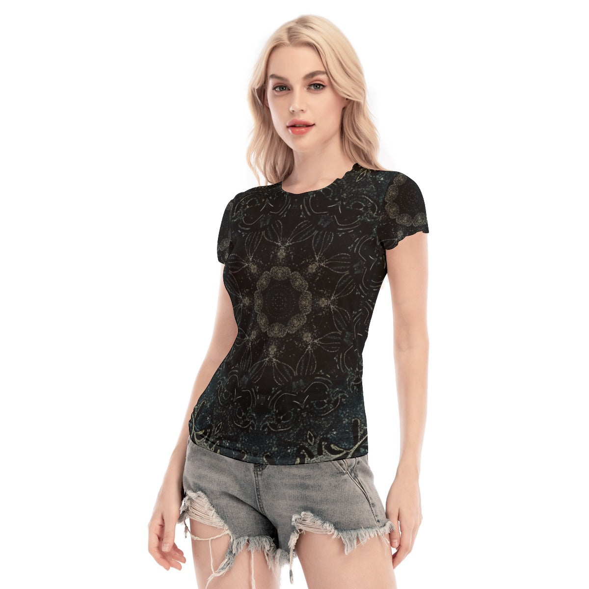 Vampire Art Retro Short Sleeve Mesh Blouse - Mystic Goth