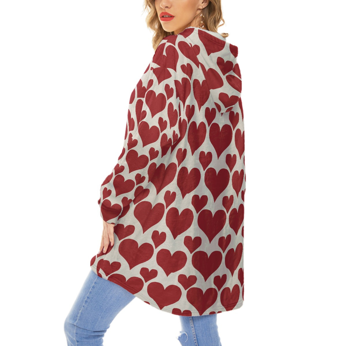 Vampire Art Retro Cosy Hooded Unisex Flannel Plush Fleece Blanket With Pocket - Hearts