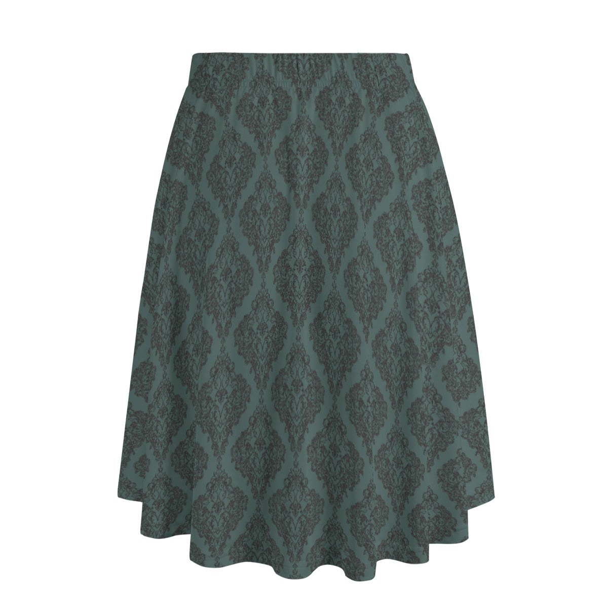 Vampire Art Edgy Trendsetter Maxi Skirt With Pockets - Teal with Black Lace Pattern