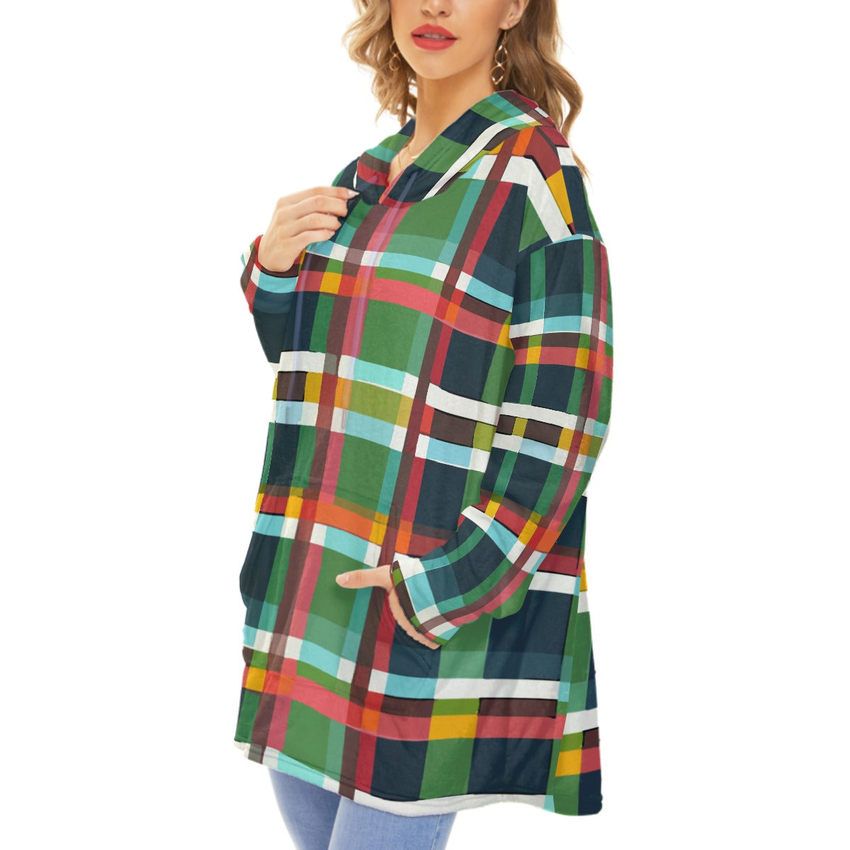 Vampire Art Retro Cosy Hooded Unisex Flannel Plush Fleece Blanket With Pocket - Christmas Tartan