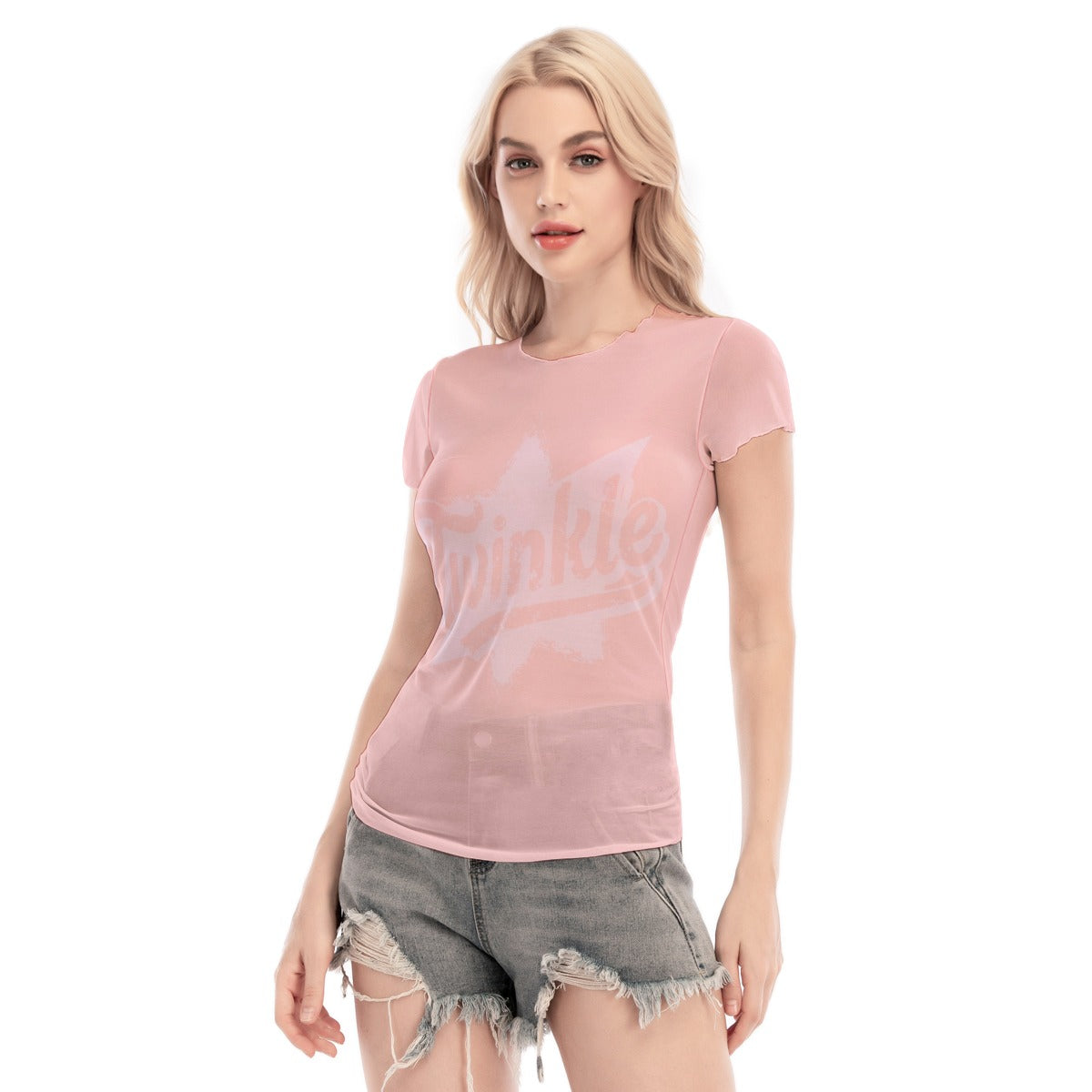 Vampire Art Retro Groovy Christmas Short Sleeve Mesh Blouse - Grunge Twinkle in Pink