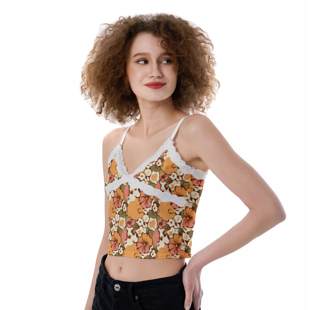 Vampire Art Retro Sixties Florals Women's Lace Camisole