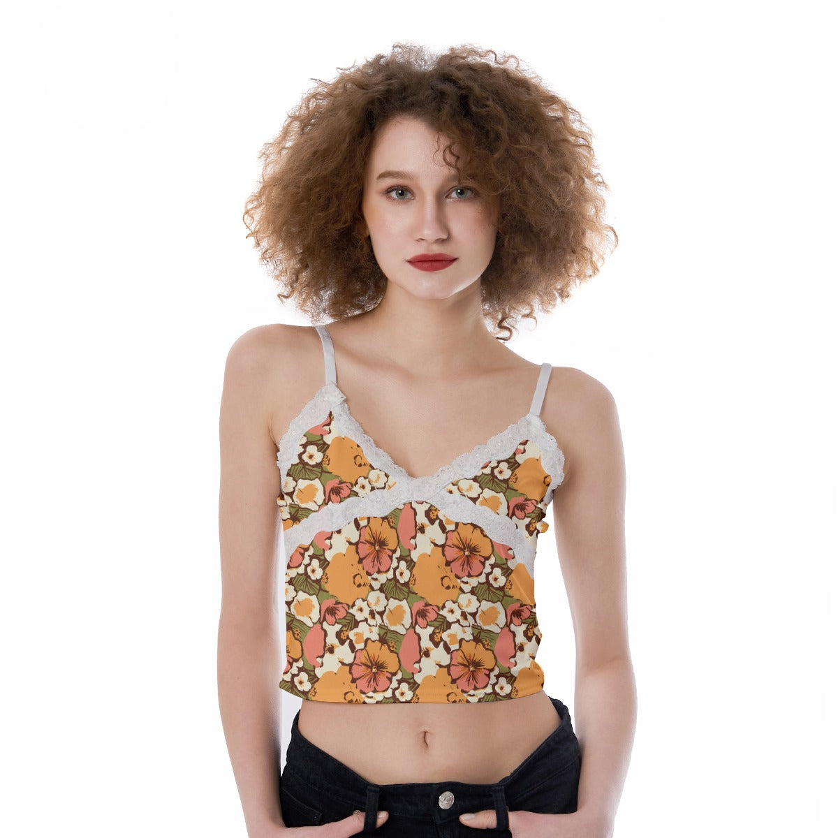 Vampire Art Retro Sixties Florals Women's Lace Camisole