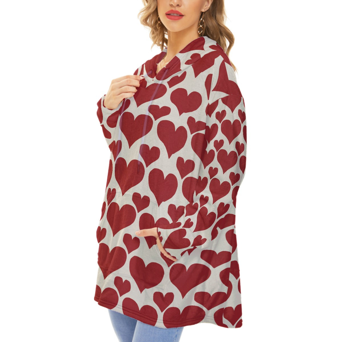 Vampire Art Retro Cosy Hooded Unisex Flannel Plush Fleece Blanket With Pocket - Hearts