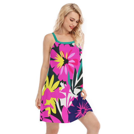 Vampire Art Retro Bold Sixties Florals Sleeveless Cami Dress - Pink