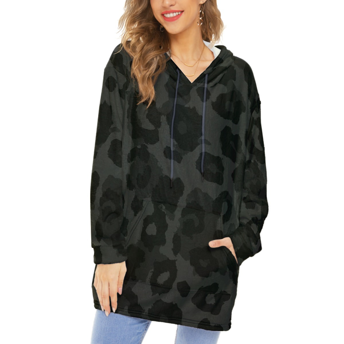 Vampire Art Retro Cosy Hooded Unisex Flannel Plush Fleece Blanket With Pocket - Black Grunge Leopard