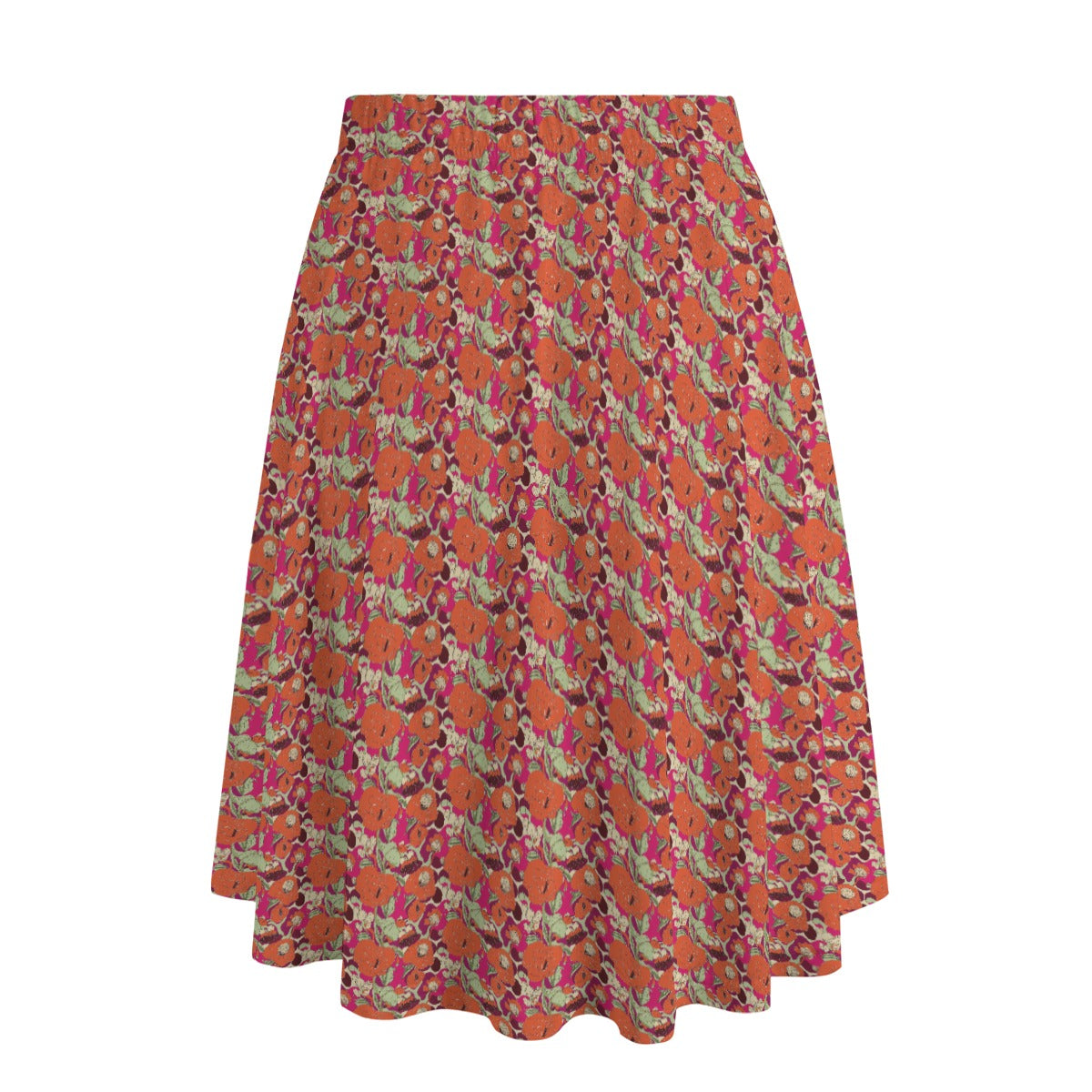 Vampire Art Edgy Trendsetter Maxi Skirt With Pockets - Vintage Sixties Surf Flowers in Orange