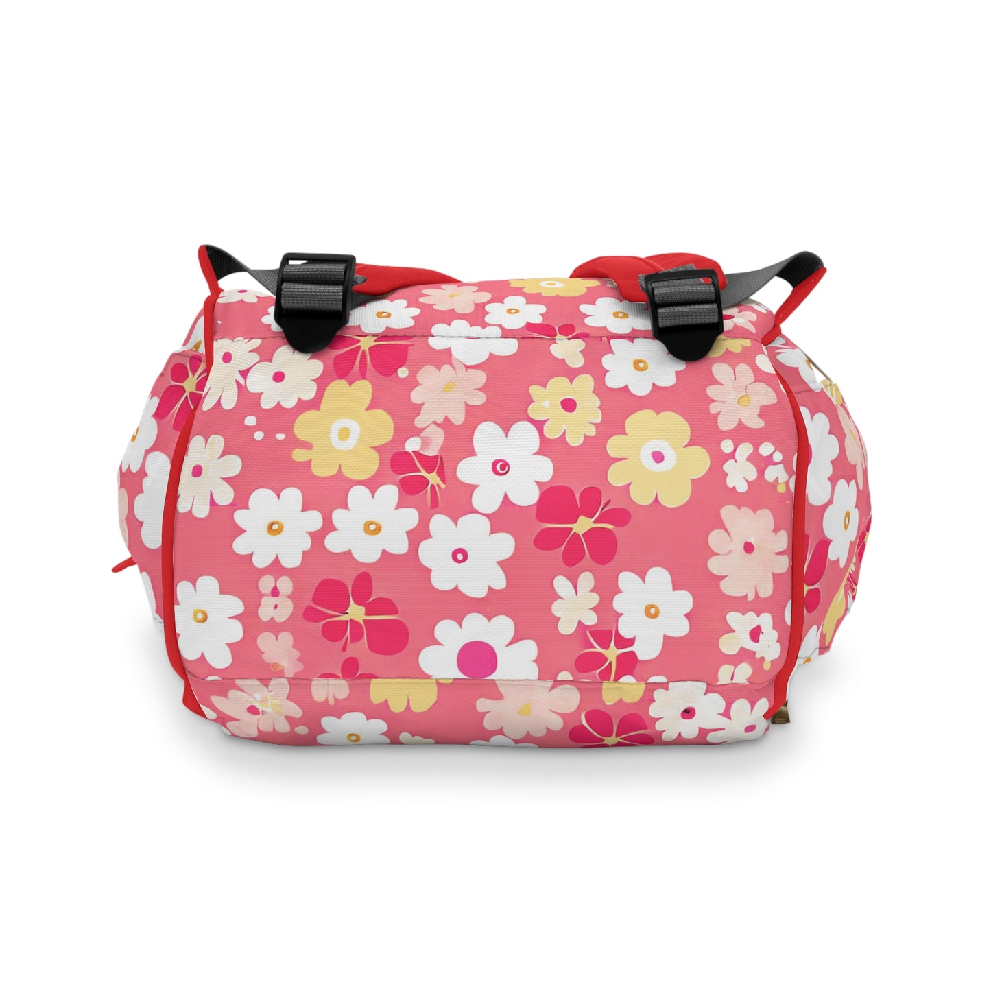 Vampire Art Multifunctional Baby Diaper Backpack Changing Bag - Seventies Flowers Red and Pink