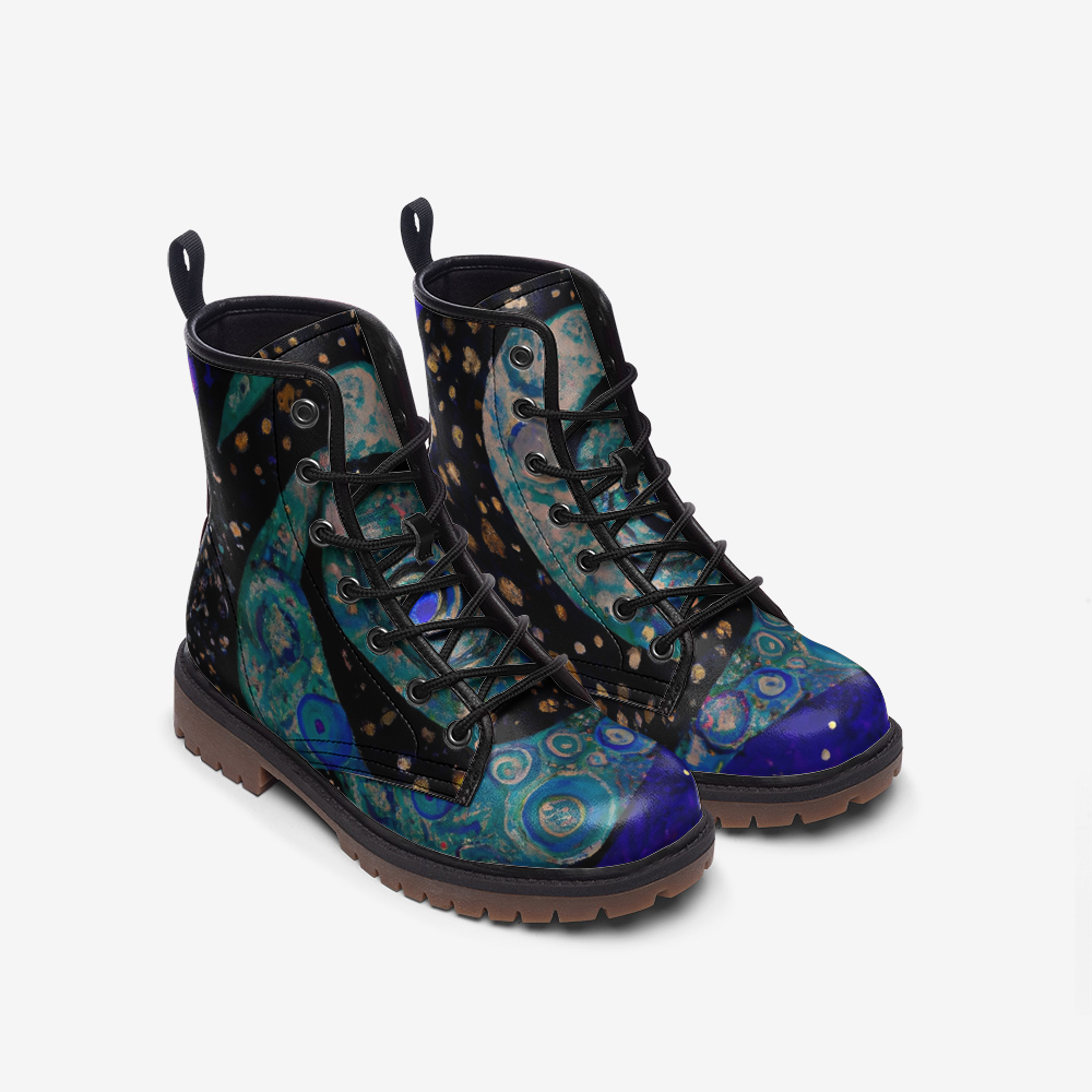 Vampire Art Starry Night Space Boots Unisex vegan Leather Combat Boots - US sizes - Galaxy