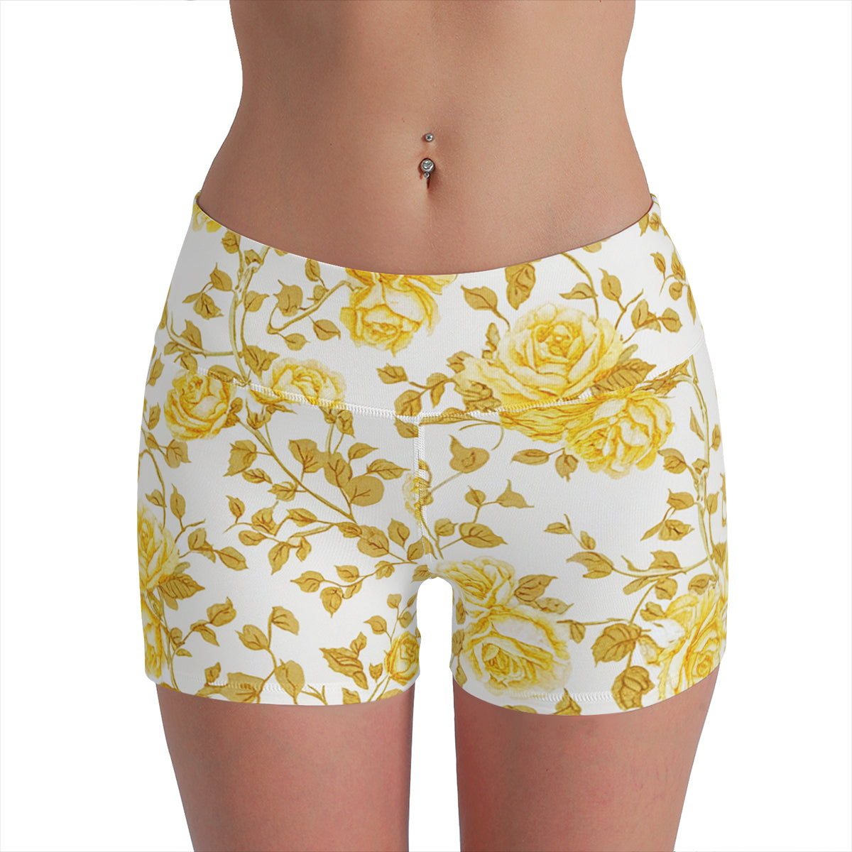 Vampire Art Retro Yoga Cycling Sports Shorts - Yellow Roses