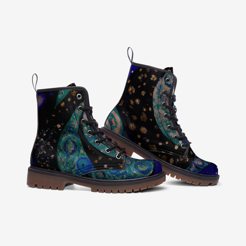 Vampire Art Starry Night Space Boots Unisex vegan Leather Combat Boots - US sizes - Galaxy