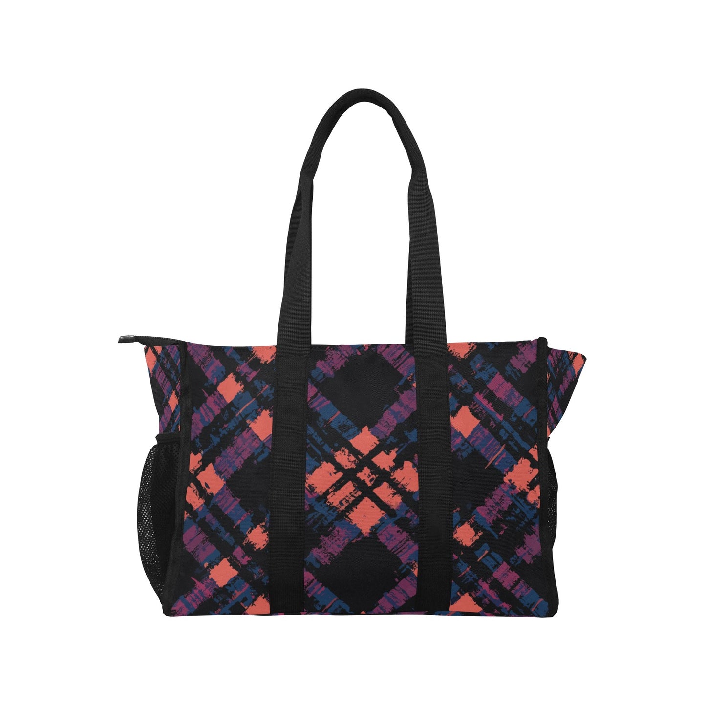 Vampire Art Retro Large Multi-pocket Beach Bag - Grunge Tartan