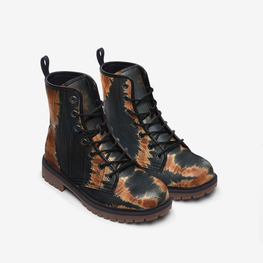 Vampire Art Tie-Dye Hippie Boho Festival Vegan Leather Unisex Combat Boots - Valles Marineris - US sizes