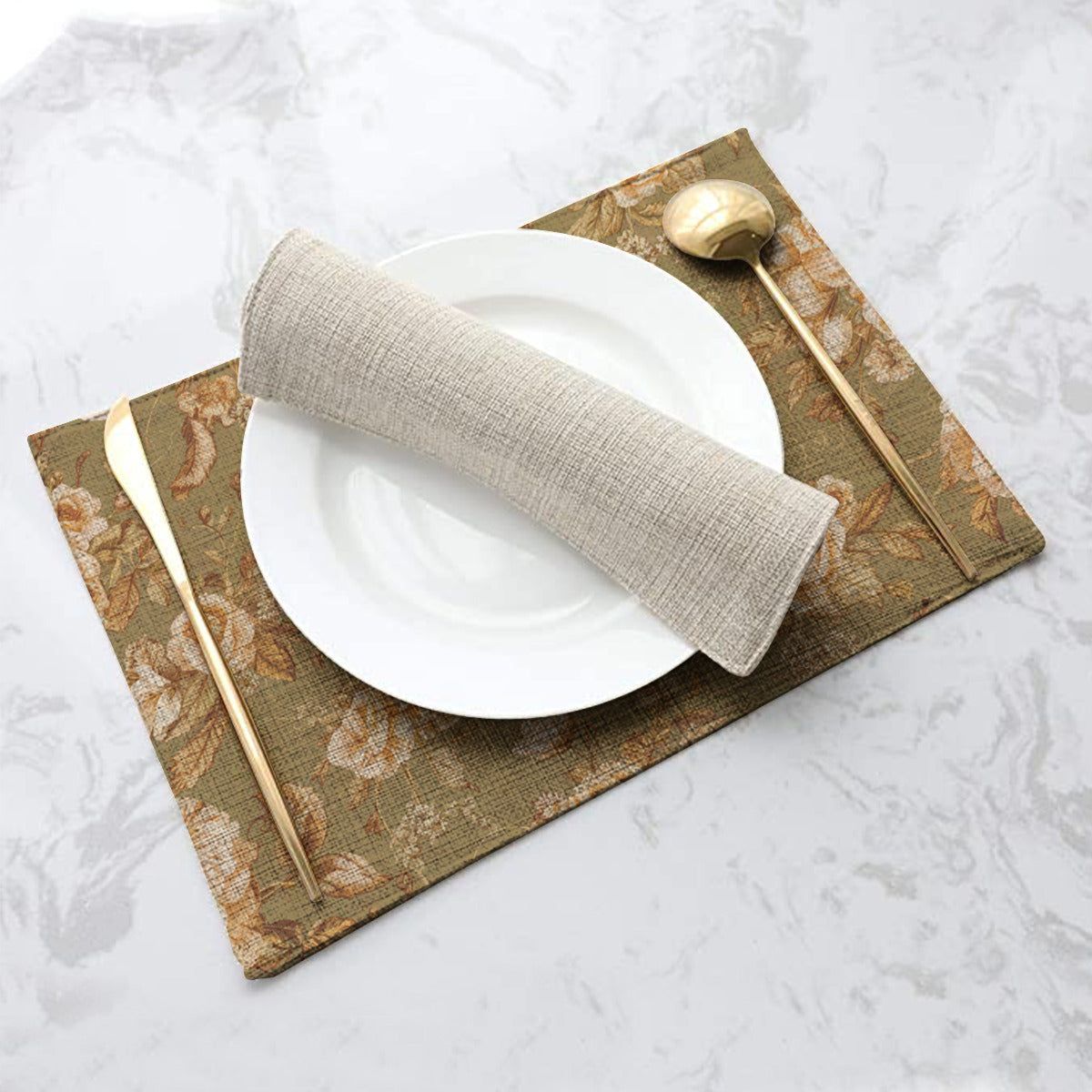 Vampire Art Retro Linen Placemats - Vintage Brown Floral