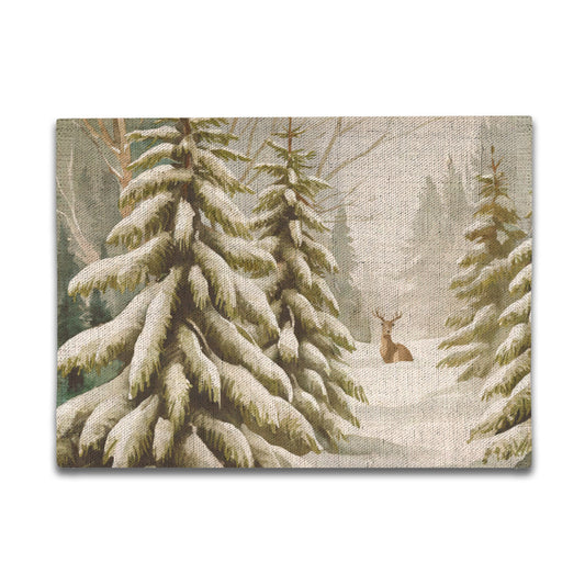 Vampire Art Retro Christmas Linen Placemat Mid Century 60s Vintage Traditional Eco-FriendlyTable Mat - Deer in the Forest