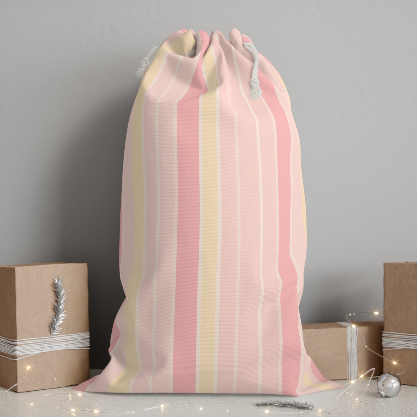 Vampire Art Retro Pastel Pink and Yellow Striped Christmas Santa Presents Sack