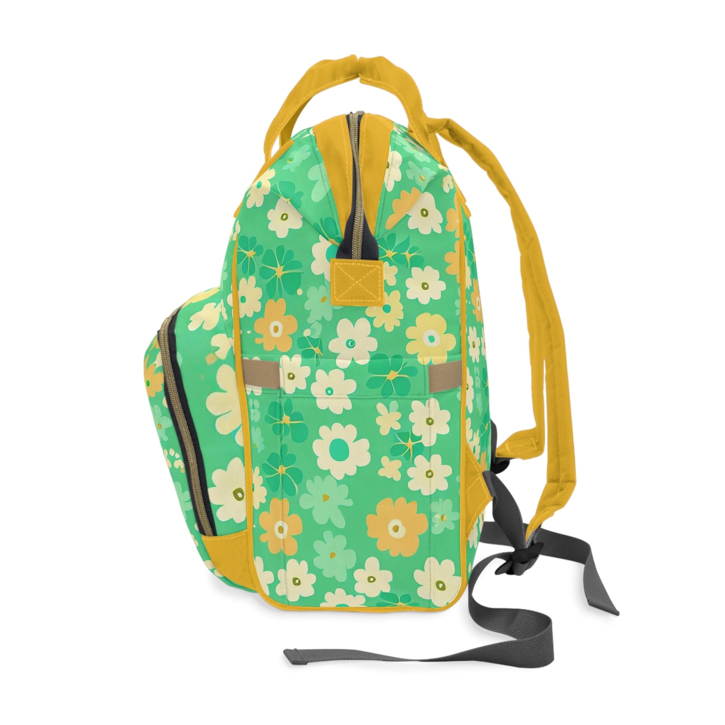 Vampire Art Multifunctional Baby Diaper Backpack Changing Bag - Seventies Flowers Green