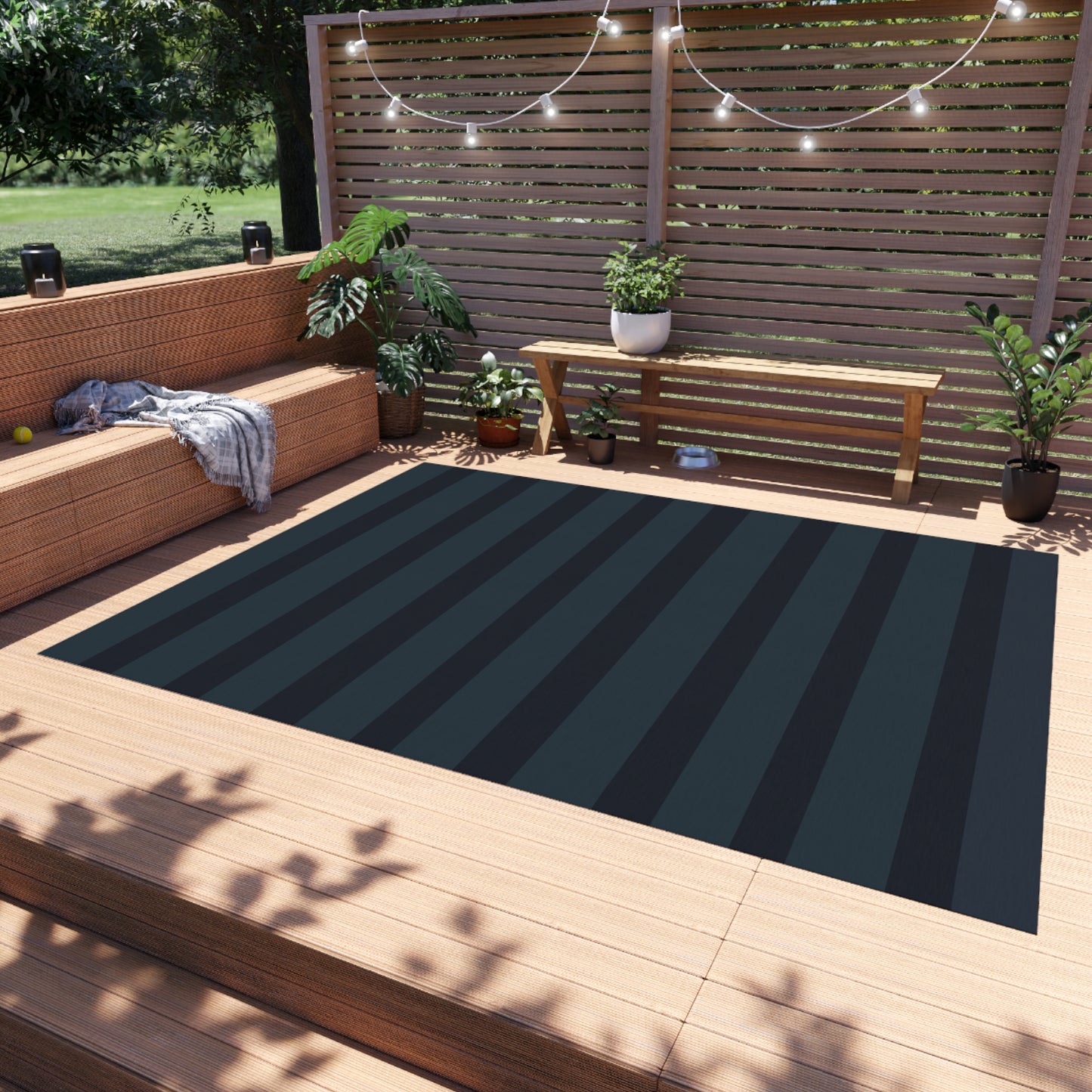 Vampire Art Grunge Goth Emo Stripes in Charcoal Green and Blue Marine Outdoor Rug / up to 365 cm (144'')