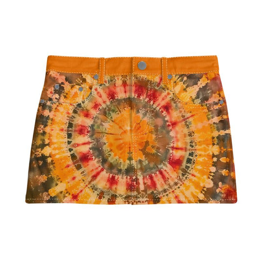 Vampire Art Boho Festival Tie-Dye Mini Denim Skirt - Solaris