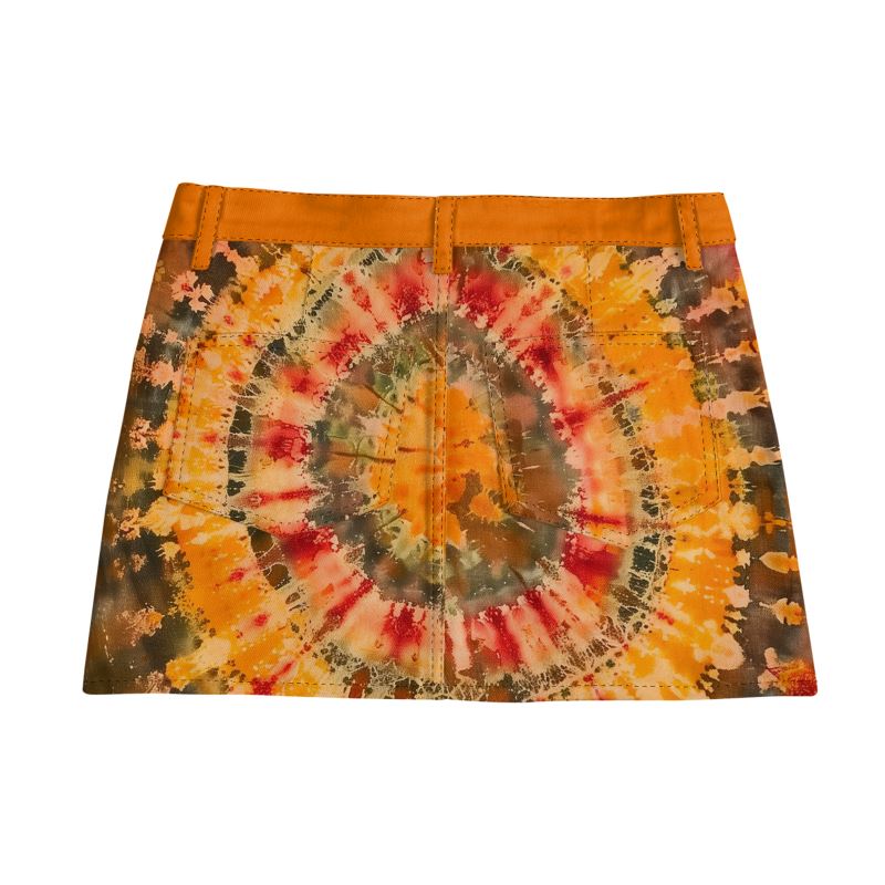 Vampire Art Boho Festival Tie-Dye Mini Denim Skirt - Solaris