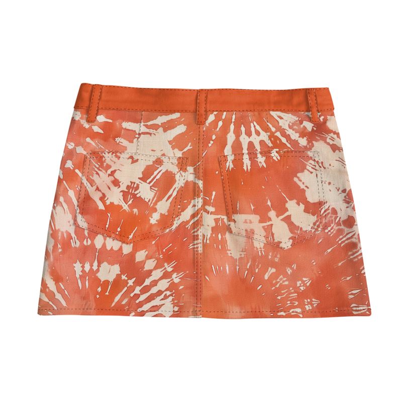 Vampire Art Boho Festival Tie-Dye Mini Denim Skirt - Coral