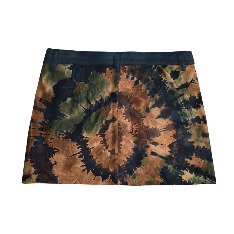 Vampire Art Boho Festival Tie-Dye Mini Denim Skirt - Earth