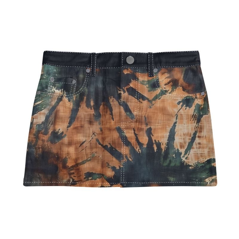 Vampire Art Boho Festival Tie-Dye Mini Denim Skirt - Black Star