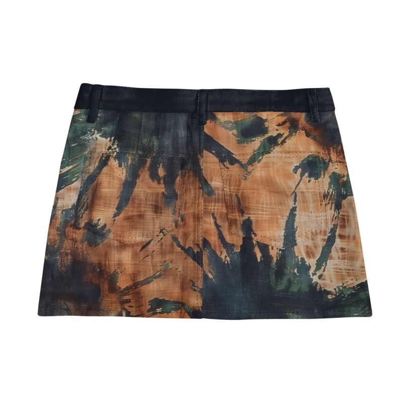 Vampire Art Boho Festival Tie-Dye Mini Denim Skirt - Black Star