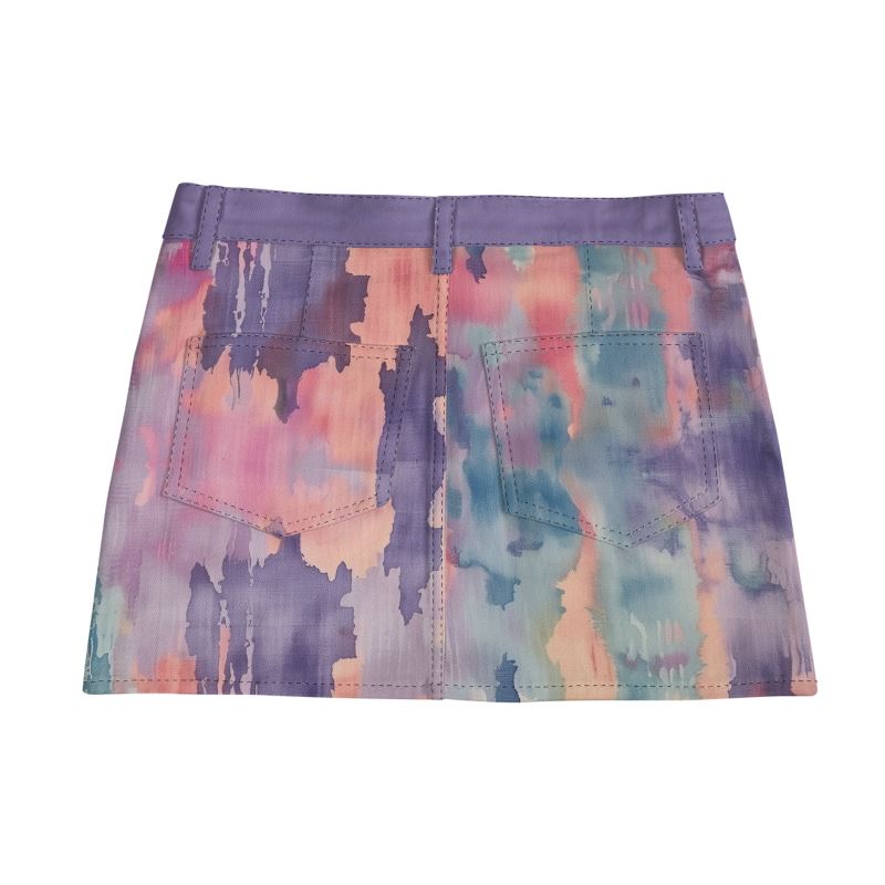 Vampire Art Boho Festival Tie-Dye Mini Denim Skirt - Faded Watercolours